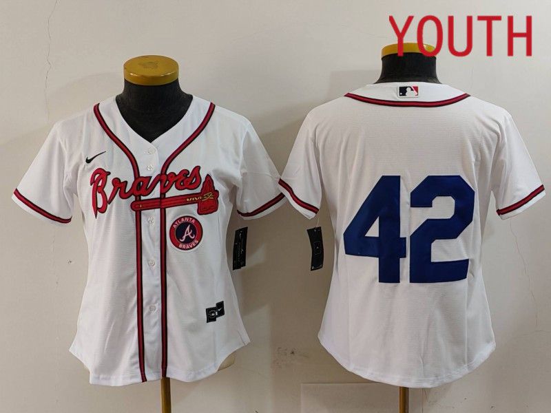 Youth Atlanta Braves #42 No Name White Game 2024 Nike MLB Jersey style 4